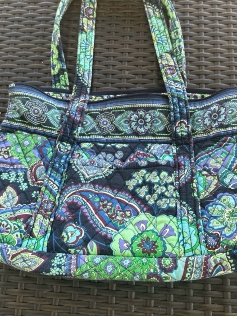 Vera Bradley Quilted Paisley Tote in Green and Blue